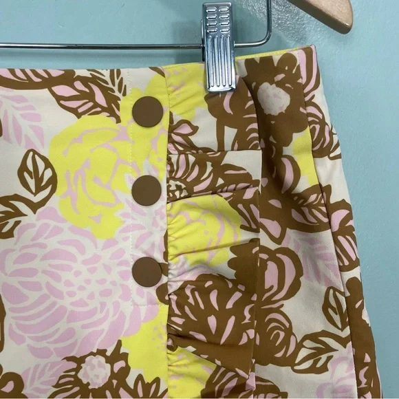 Tory Sport Skort Skirt Shorts Floral Brown Pink Yellow Cream Women Size Small - Picture 3 of 8